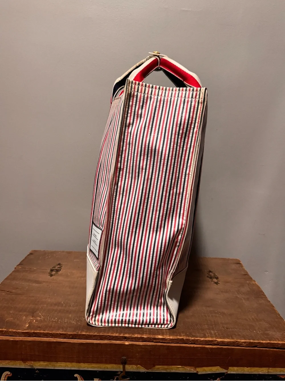Thom Browne Striped Tote Bag Red White Blue Large Canvas Leather Shopper
